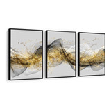 Kit 3 Quadros Decorativos Abstrato Sala Moderno Com Moldura