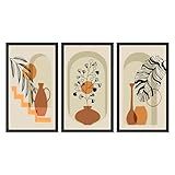 Kit 3 Quadros Decorativos Com Moldura Vasos Floral Decoração Moderna Para Sala Quarto E Escritório