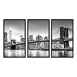 Kit 3 Quadros Decorativos Grandes Com MOLDURA Preto E Branco Manhattan