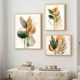 Kit 3 Quadros Decorativos Modernos Folhas Verdes Com Moldura
