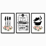 Kit 3 Quadros Decorativos Placas Cozinha Restaurante Gourmet