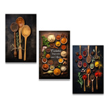 Kit 3 Quadros Decorativos Placas Mdf Cozinha Tempero Amor Ys