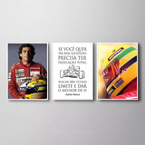 Kit 3 Quadros Decorativos Quarto Sala Ayrton Senna 60x90cm