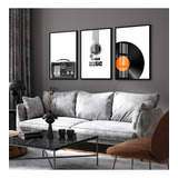 Kit 3 Quadros Decorativos Rádio Disco De Vinil Música Vidro