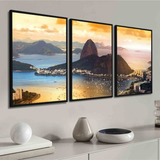 Kit 3 Quadros Decorativos Rio De Janeiro Pôr Do Sol Moldura
