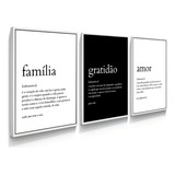 Kit 3 Quadros Família Gratidão Amor Significado Cor Branco