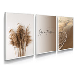 Kit 3 Quadros Gratidão Areia Mar Sala Quarto Escritório Hall