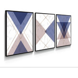 Kit 3 Quadros Minimalista Xadrez Triângulos 60x40cm