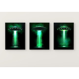 Kit 3 Quadros Moldura Tam A3 Abdução Alienígena Ets Ufologia