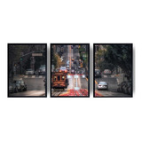 Kit 3 Quadros Paisagem Bondinho Trem Cidade