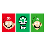 Kit 3 Quadros Super Mario Placas Decorativas Jogos