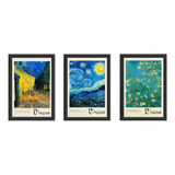 Kit 3 Quadros Vincent Van Gogh Noite Estrelada Arte 4k