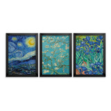 Kit 3 Quadros Vincent Van Gogh Noite Estrelada Moldura A3