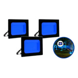 Kit 3 Refletor Holofote 100w Azul Bivolt Decoração Piscina
