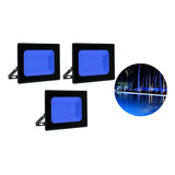 Kit 3 Refletor Led Luminária Azul 30w Prova D água Bivolt