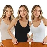 Kit 3 Regata Basica Alça Tricot Tendência Moda Blogueira Regatinha De Alcinha Roupa Feminina Tricô Cropped Decote V Canelada Blusa Tecido Com Elasticidade Excelente Caimento Veste Do 34 Ao 42