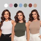Kit 3 Regata Básica Feminina Canelada Cavada Social Blusa