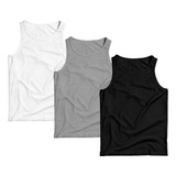 Kit 3 Regatas Masculinas Lisa Algodão Premium Moda Verão Bf