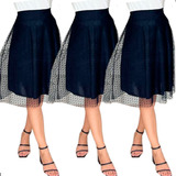Kit 3 Saia Midi Tule Moda Evangelica Feminina