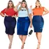 Kit 3 Saias Jeans Lycra Azul Midi Feminina Plus Size