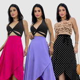 Kit 3 Saias Midi Envelope Assimétrica Viscose elegante luxo