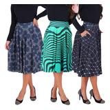 Kit 3 Saias Plissada Midi Tendencia Moda Evangélicas