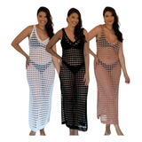 Kit 3 Saída De Praia Longa Tricot Vestido Alça Moda Praia