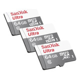 Kit 3 Sandisk Ultra Microsd 64gb