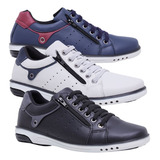Kit 3 Sapatênis Masculino Casual Fechamento Elástico E Zíper