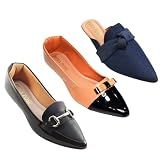 Kit 3 Sapatilhas Femininas Bico Fino Super Elegante - Sapatilha Mocassim Trapézio Preto - Sapatilha Laço Duplo Nude E Preto - Mule Nó Jeans - Pura Pose -Preto- BR- Adulto- Numérico- 34-