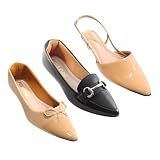 Kit 3 Sapatilhas Femininas Bico Fino Super Elegante - Sapatilha Tressê Nude - Sapatilha Mocassim Trapézio Preto - Slimgback Nude - Pura Pose -Preto- BR- Adulto- Numérico- 34-