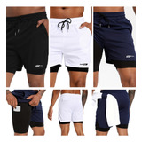 Kit 3 Short 2 Em 1 Masculino Academia Fitness Porta Celular