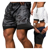 Kit 3 Short 2 Em 1 Masculino Academia Fitness Porta Celular