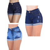 Kit 3 Short Bermuda Jeans Feminino Levanta Bumbum Elastano