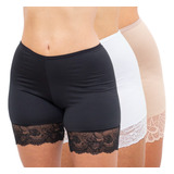 Kit 3 Short Bermuda Segunda Pele Renda Usar Vestido Anágua