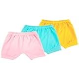 Kit 3 Shorts Bebê Tapa Fraldas Lisos Coloridos Com Punho Em Algodão Para Meninas RN 