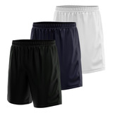 Kit 3 Shorts Calção Masculino Futebol Elástico Liso Básico