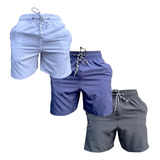 Kit 3 Shorts Masculino Bermuda Praia Liso Mauricinho Tactel