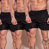 Kit 3 Shorts Masculinos 2 Em 1 Run Tecido Helanca