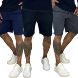 Kit 3 Shorts Moletom Liso Com