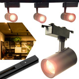 Kit 3 Spots Led 7w Luz Quente Trilho Eletrificado 1m Preto