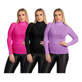 Kit 3 Suéter Segunda Pele Tricot Tricô Canelado Inverno