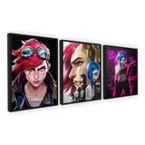Kit 3 Super Quadros Decoração Serie Arcane Jinx Com Moldura
