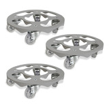 Kit 3 Suportes Com Rodinhas Porta Vaso Alumínio 25cm Prata