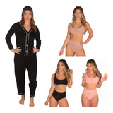 Kit 3 Sutiã Amamentação 3 Calcinha Cós Alto 1 Pijama Frio