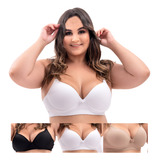 Kit 3 Sutiãs Plus Size Reforçado Básico Com Bojo Cores Lisas