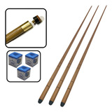 Kit 3 Tacos Sinuca Jogo De Bar Bilhar Ponteira De Couro Cor Marrom Peso 480 G