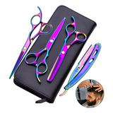 Kit 3 Tesoura Profissional Fio Laser Fio Navalha Desfiadeira