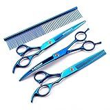 Kit 3 Tesouras E 1 Pente Para Banho E Tosa Pet Shop 7 Polegadas 4 PEÇAS ANIMAUX Azul 