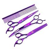 Kit 3 Tesouras E 1 Pente Para Banho E Tosa Pet Shop 7 Polegadas 4 PEÇAS ANIMAUX Roxo 